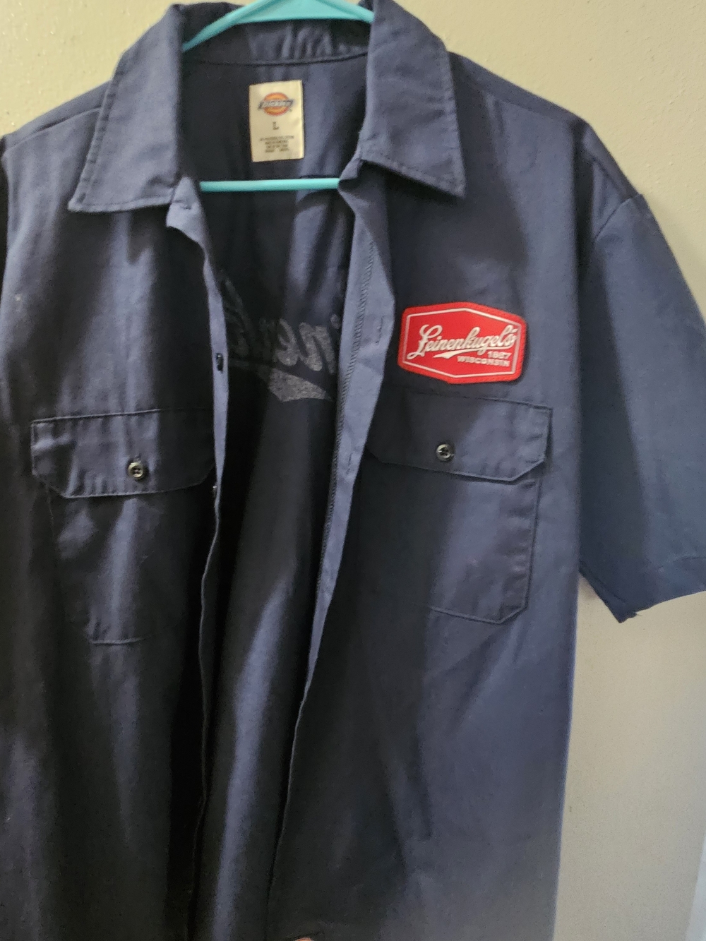 Dickies Navy Short-Sleeve Button-Up Work Shirt with Leinenkugels - Picture 2 of 6
